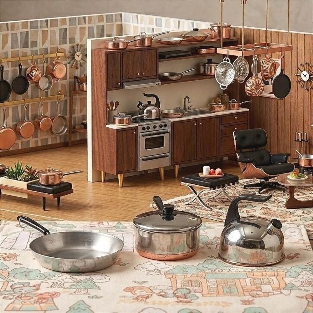 VTG REVERE WARE Mini 3 Piece Set Pots & Pans Toy Copper Bottom Cooking Kitchen